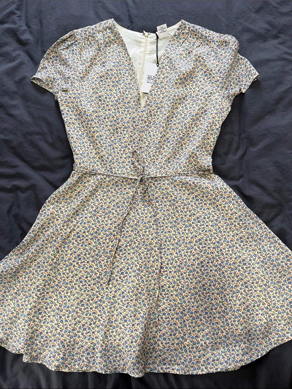 Glamorous Blue and Cream Floral V-Neck Tie-Waist Mini Dress